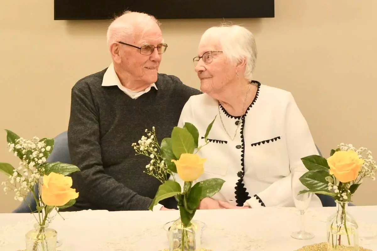 Elderly couple celebrating 70 years together